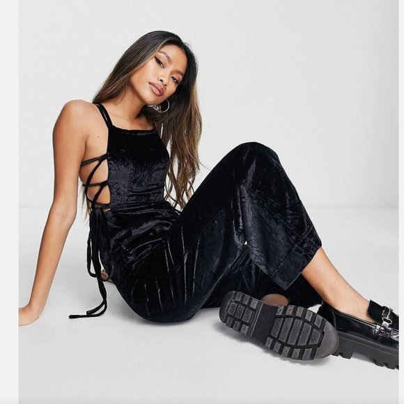Free People 90s Forever Overall in Black Velvet - Picture 1 of 10